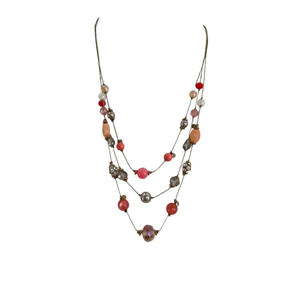 Floating orange and pink beaded layered necklace